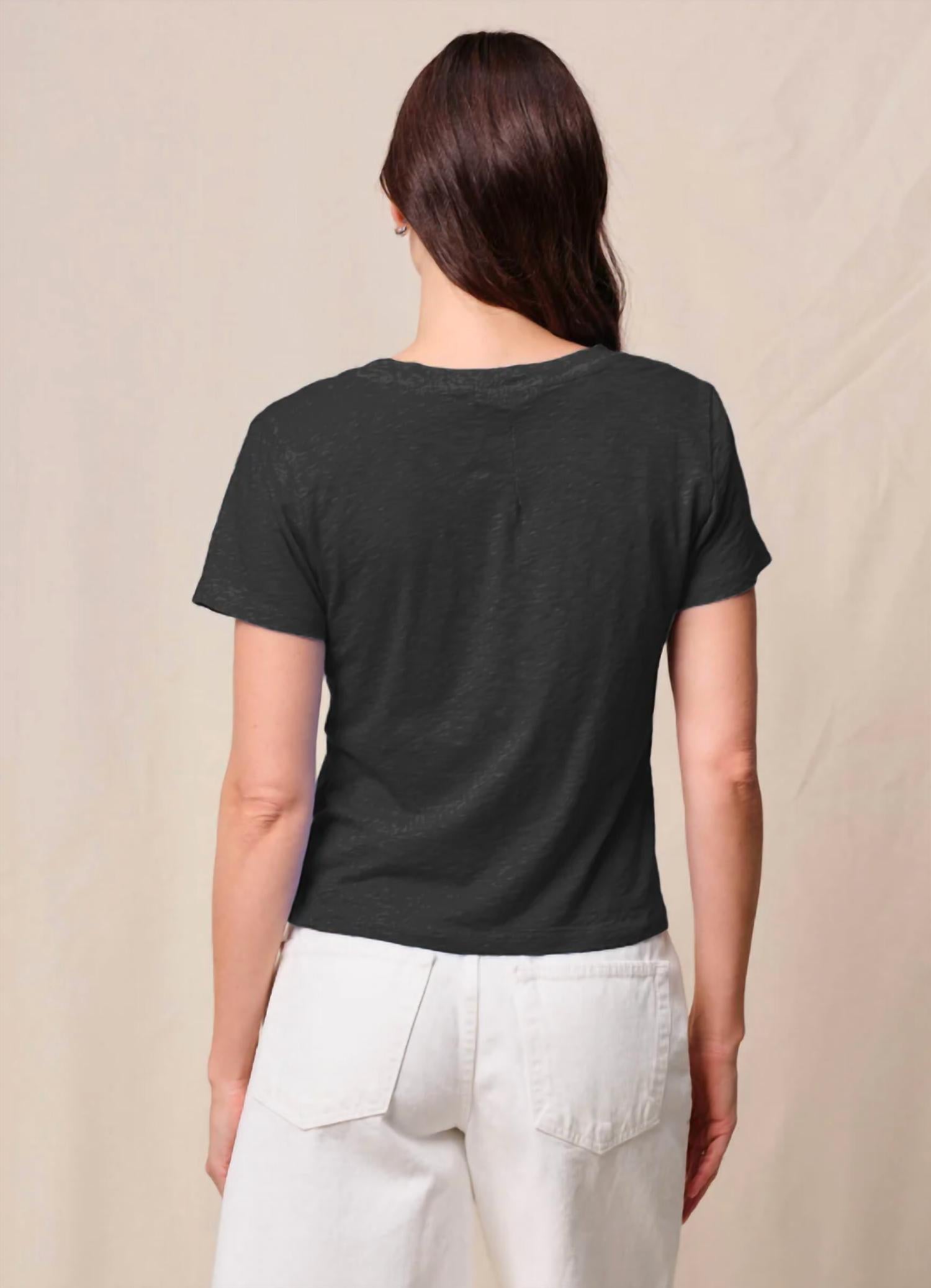 STATESIDE Suipma Slub Short Sleeve V Neck Tee in black - women's t-shirt - alternate view