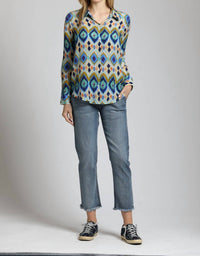 Apny - Colorful Geometric Stripe Button Up Top