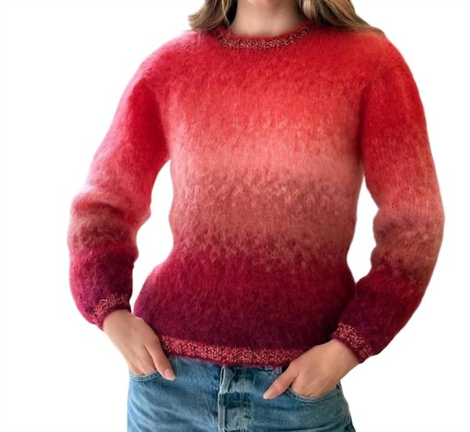 Rose Carmine Long Sleeve Crew Sweater in tie dye grenad bordo - women's sweater