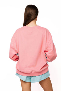 QUEEN OF SPARKLES Colorblock Logo Card Sweatshirt in aqua pink - women's top - alternate view