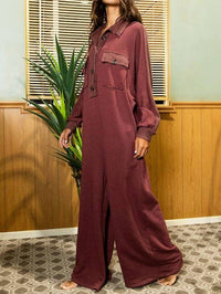 BUCKETLIST Oversized French Terry Romper in burgundy - women's pants - detail view