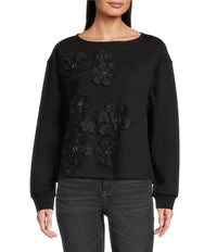 Tru Luxe - Flower Applique Crew Neck Knit Top