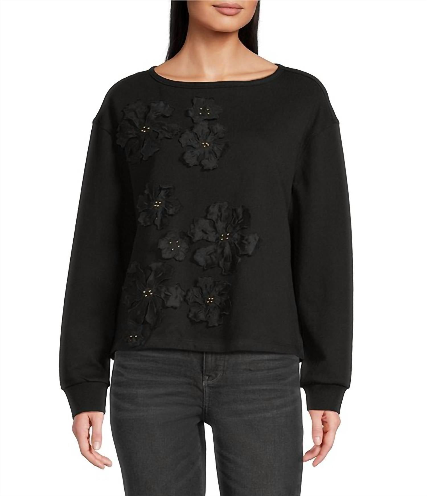 Tru Luxe - Flower Applique Crew Neck Knit Top