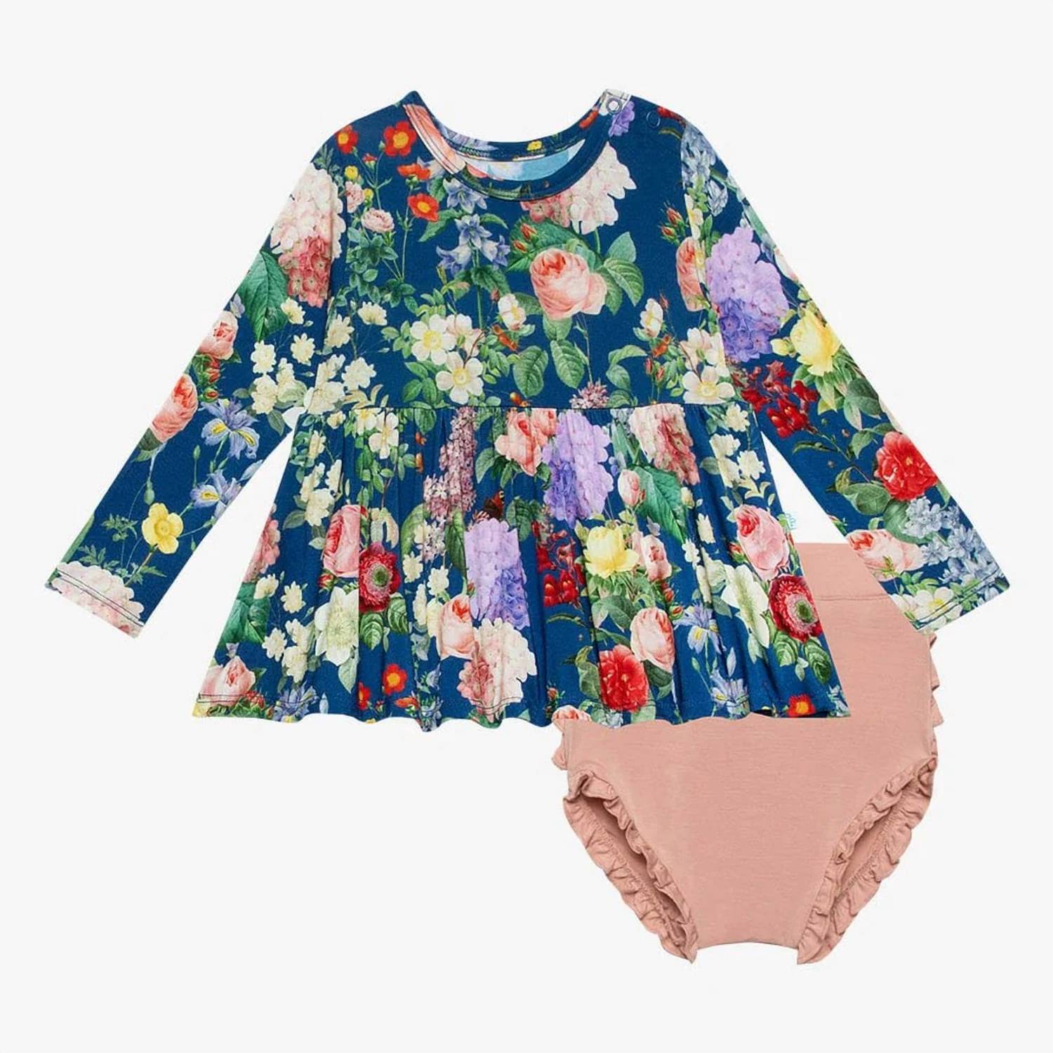 Posh Peanut - Girl's Long Sleeve Basic Peplum Top And Bloomer Set