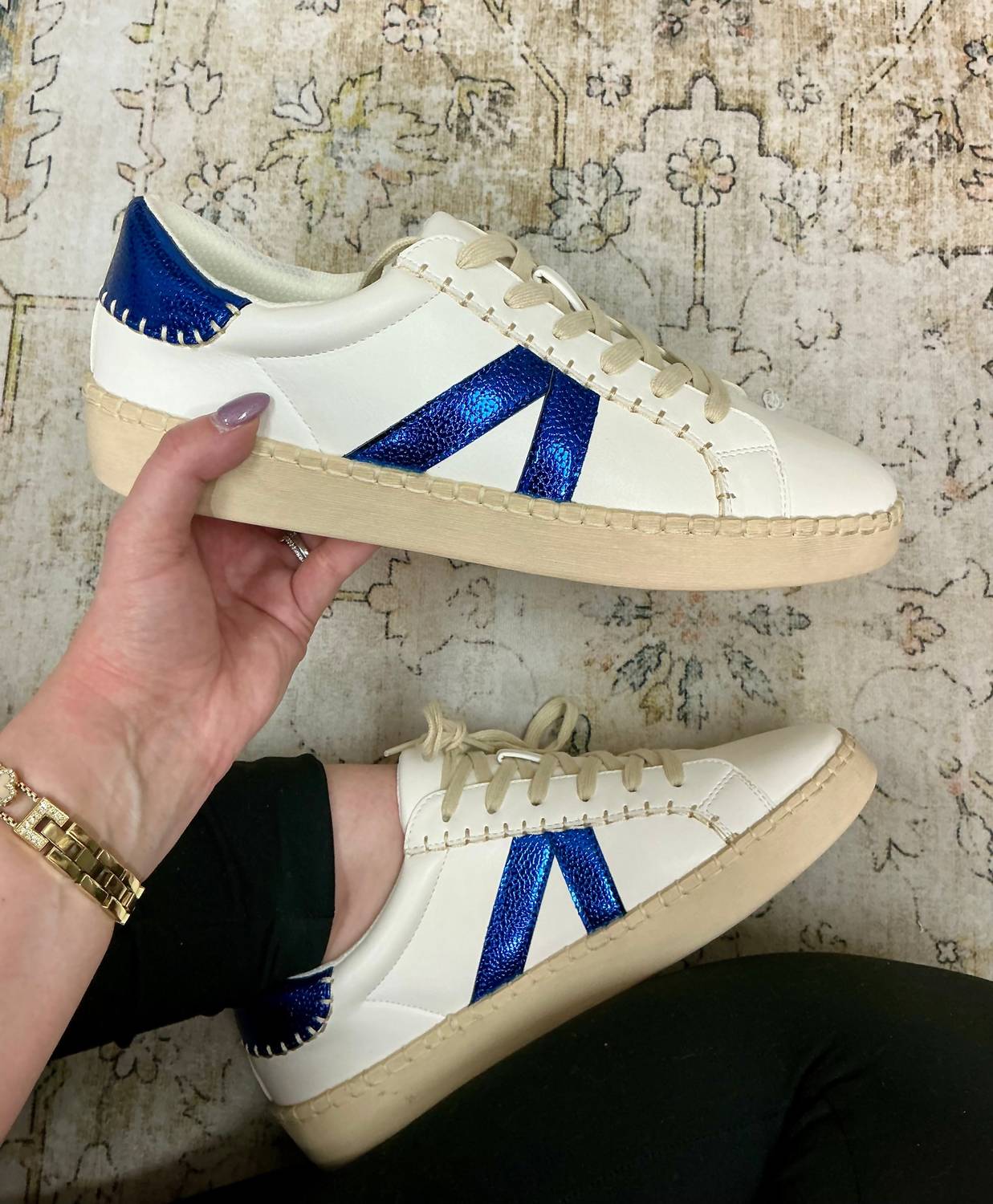 Corkys Footwear Women's Friend Zone Sneaker in white blue - women's sneaker - detail view