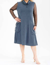 Karen T Design - Cowl Turtle Neck Pocket Midi Dress