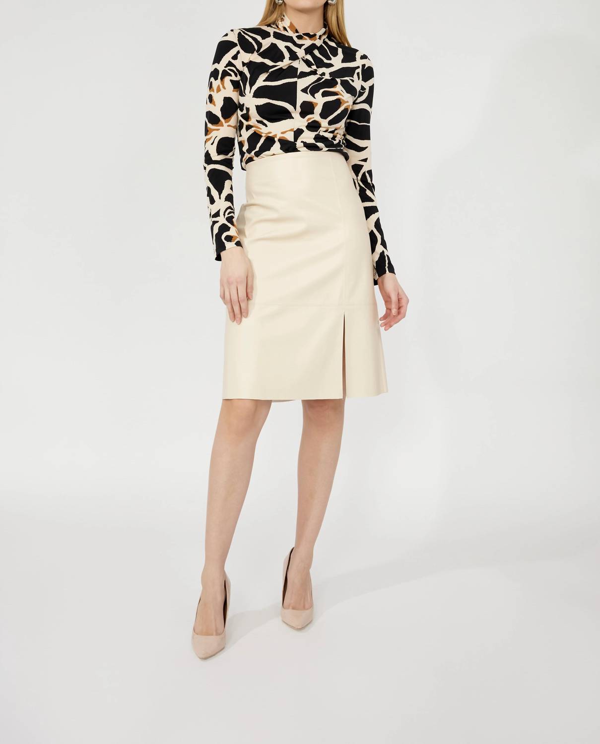 Frank Lyman - Fianna Faux Leather Pencil Midi Skirt
