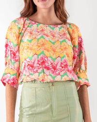 Emily McCarthy Celeste Cropped Top in azalea - women's shirt - detail view