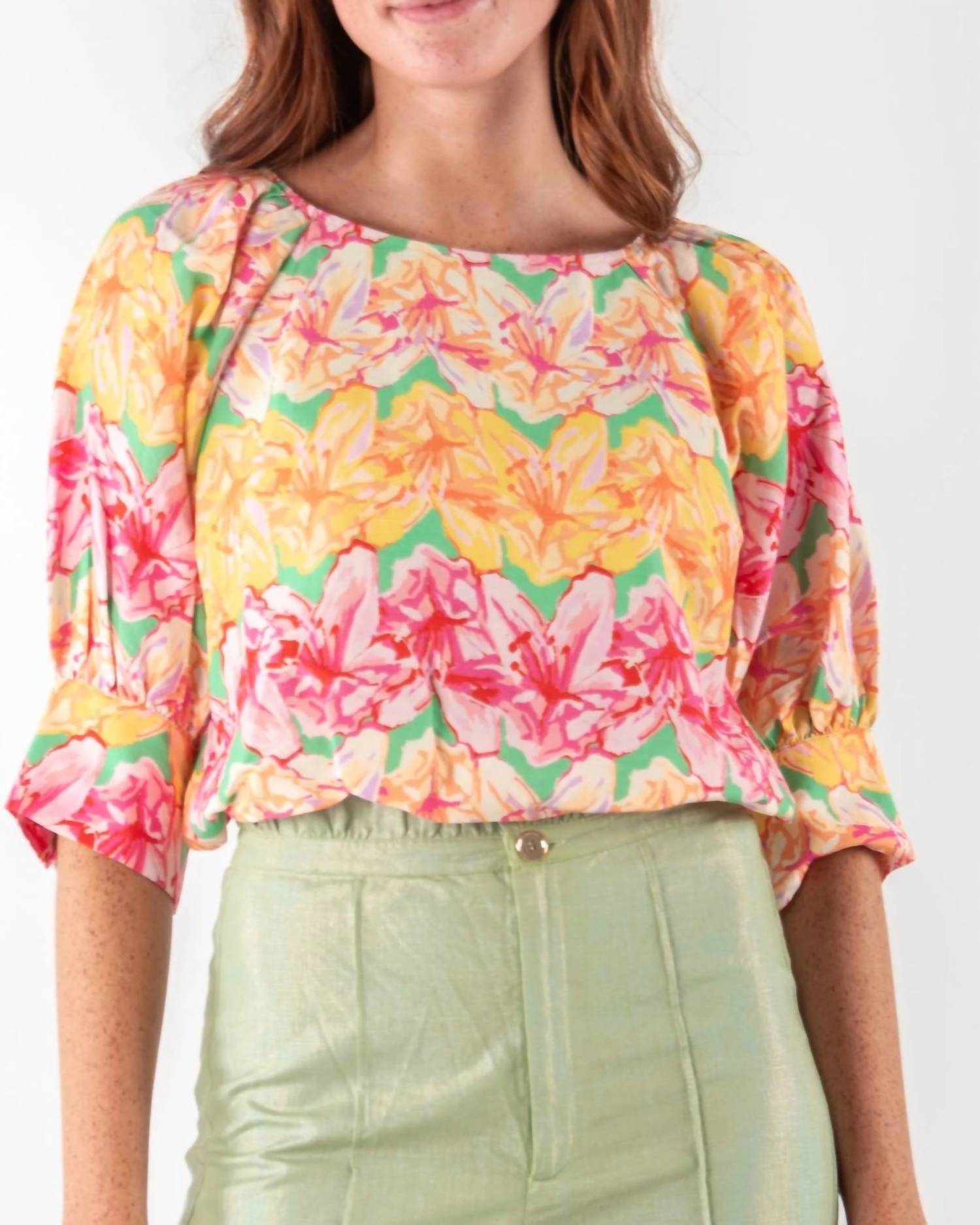 Emily McCarthy Celeste Cropped Top in azalea - women's shirt - detail view