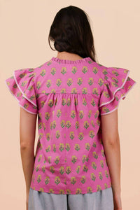 Very J - Ruffle Sleeve Printed Woven Blouse Top