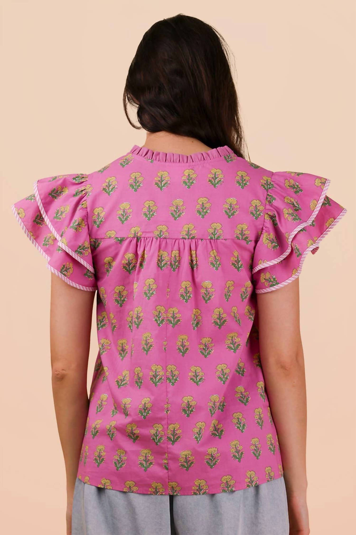 Very J - Ruffle Sleeve Printed Woven Blouse Top