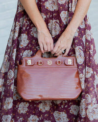 Caroline Hill Women's Savannah Handbag in saddle - women's bag - detail view