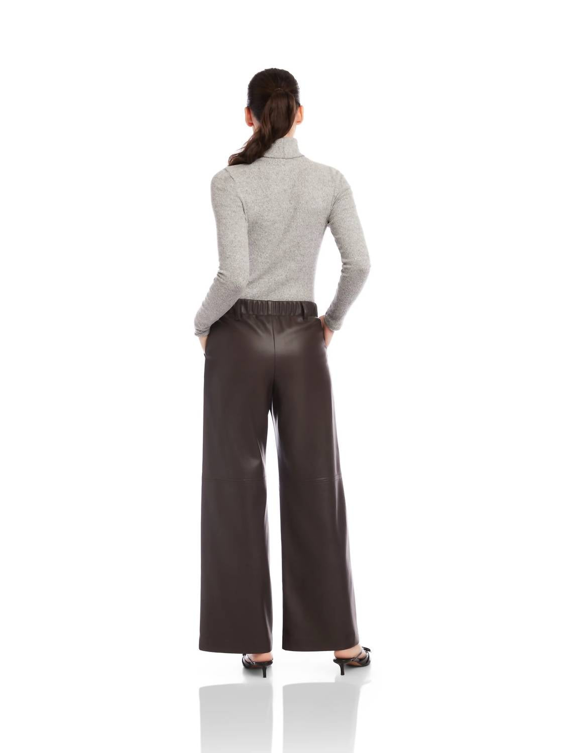 Fifteen Twenty Lara Faux Leather Wide Leg Pants in brown - women's pants - detail view