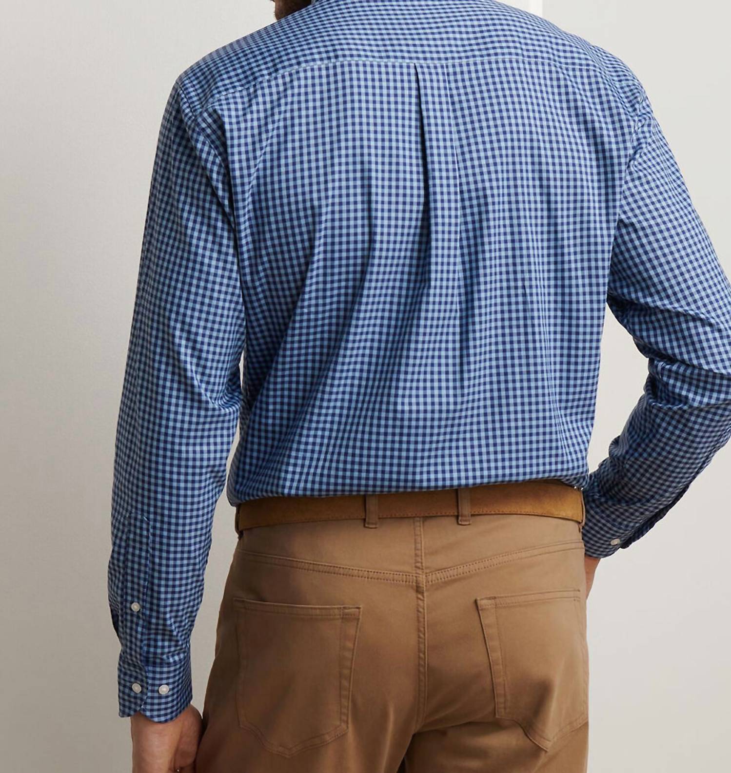 PETER MILLAR Conway Crown Lite Cotton Stretch Shirt in ruddy blue - men's shirt - detail view