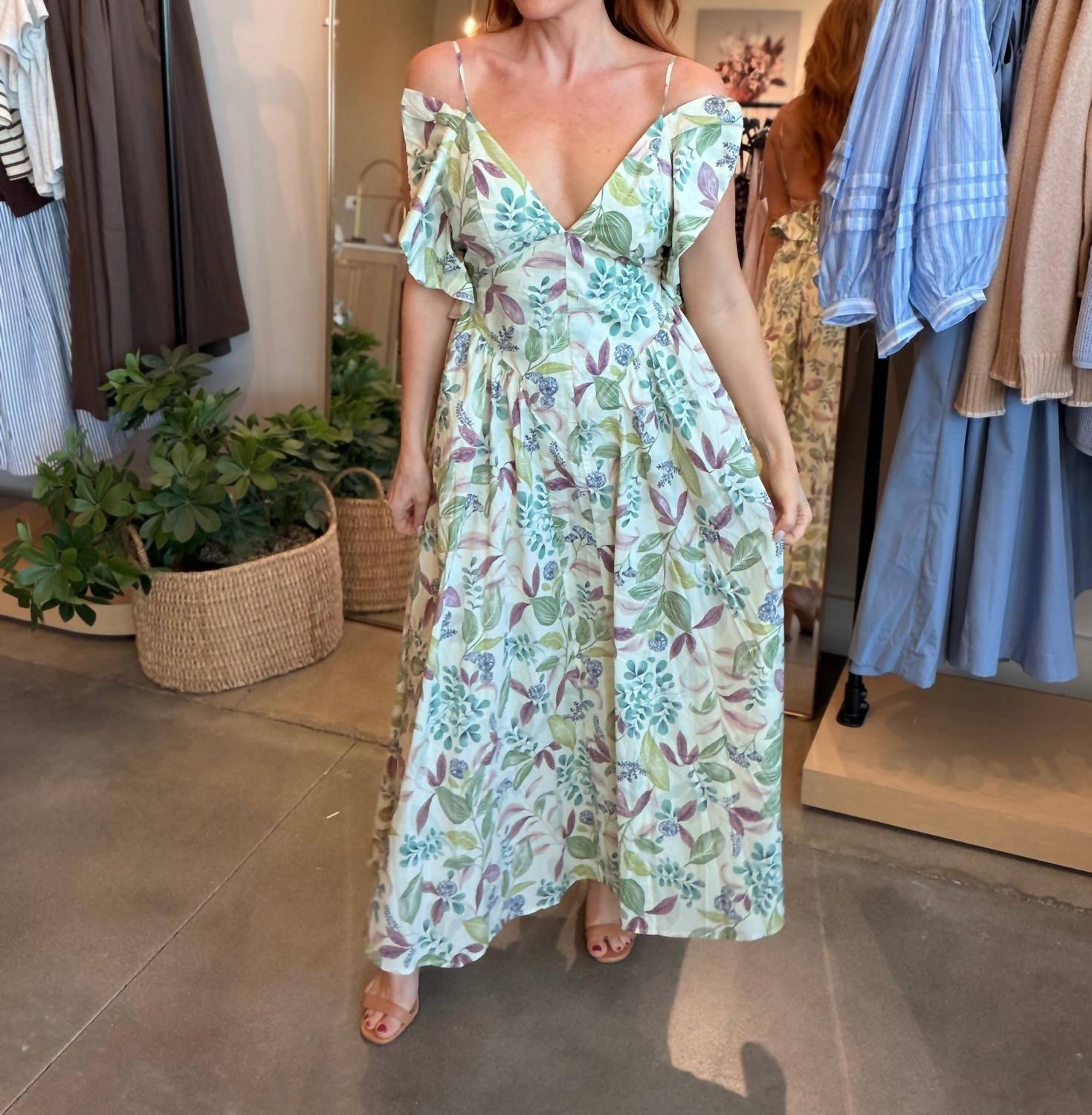 Heyson Audry Floral Ruffle Maxi Statement Dress in green - women's dress - alternate view