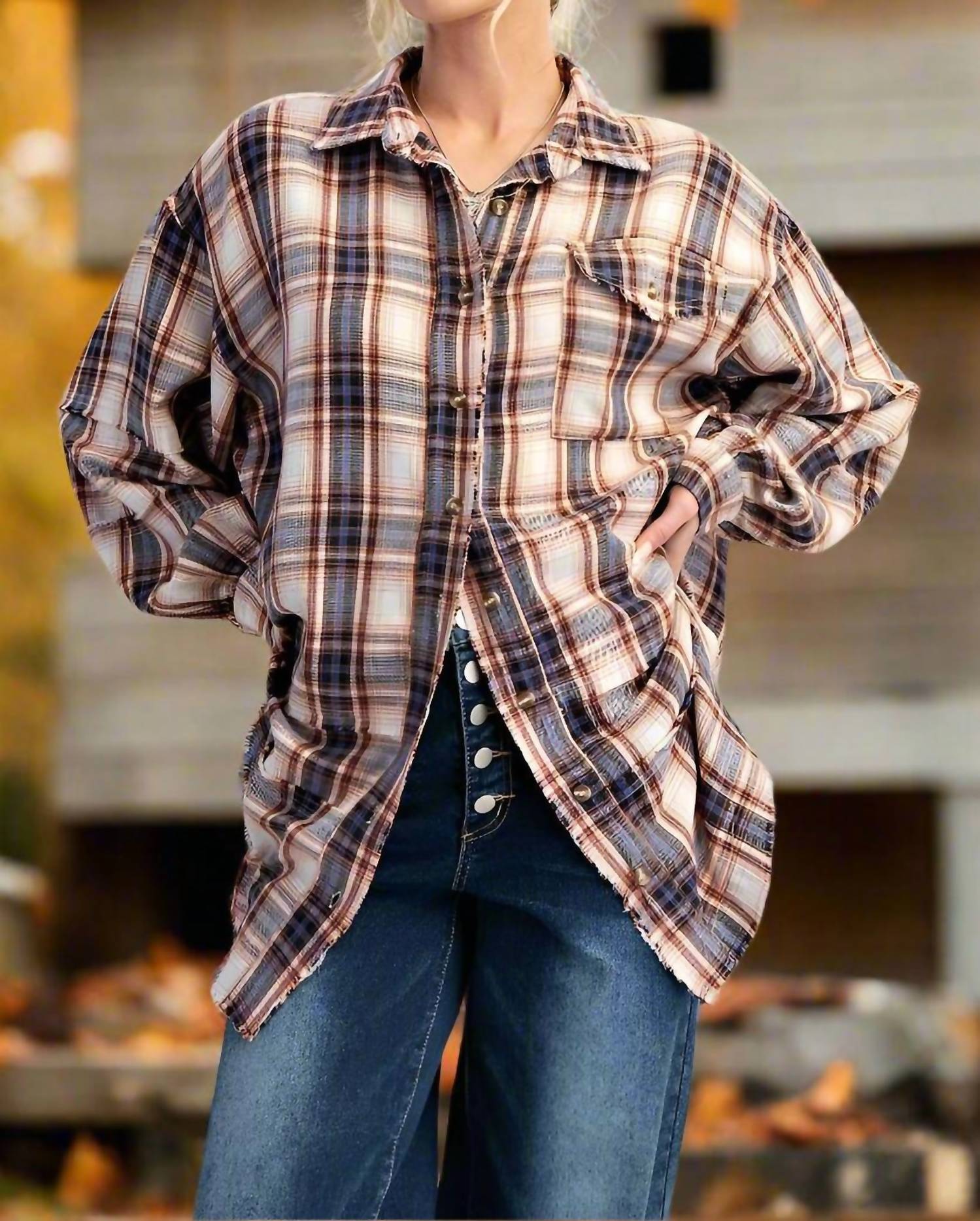 Easel - Washed Button Down Flannel Tunic