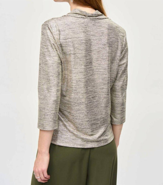 Joseph Ribkoff - Foiled Knit Cowl Collar Top