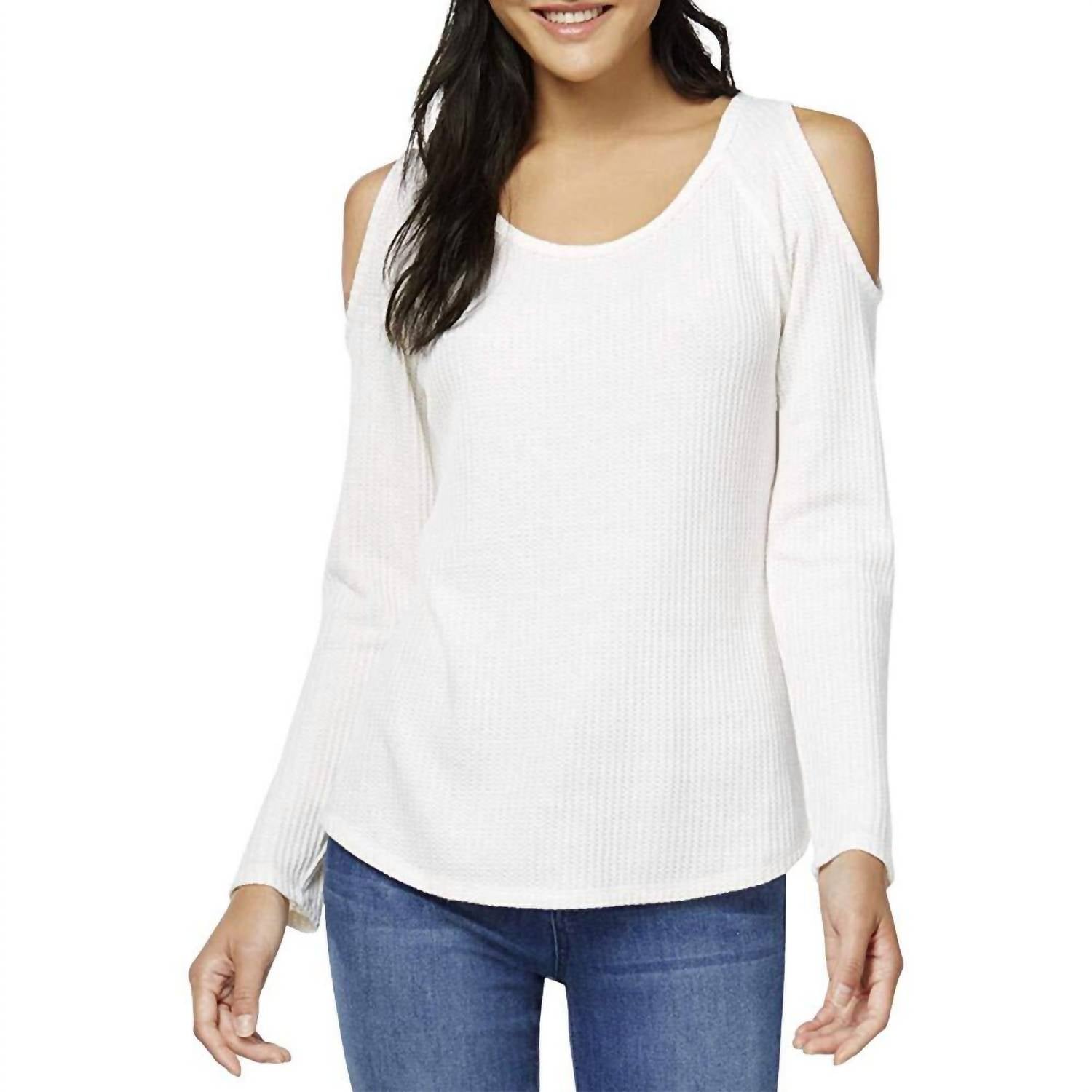 Self Esteem - Women's Waffle Knit Cold Shoulder Top