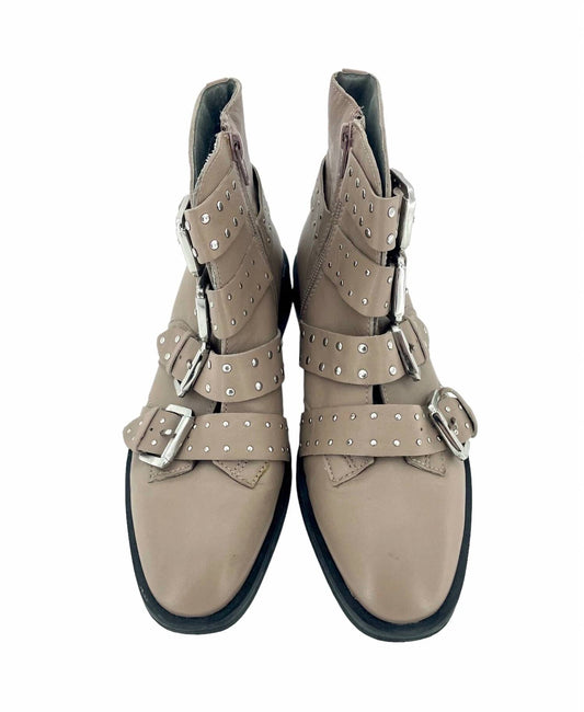 Topshop - Paige Nude Leather Studded Buckle Straps Ankle Boots