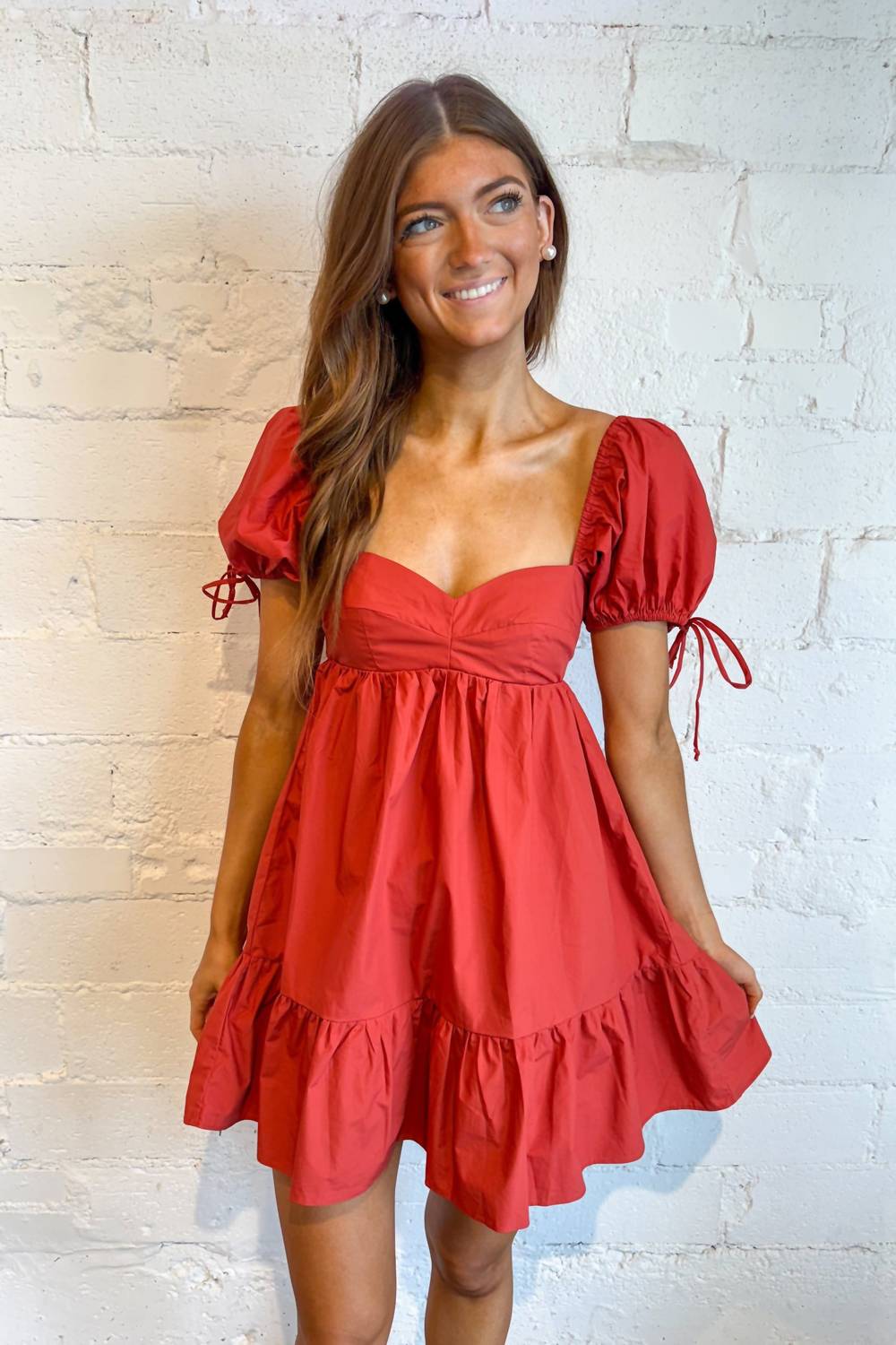 OLIVACEOUS The Babydoll Minidress in scarlet - women's dress - alternate view