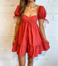 OLIVACEOUS The Babydoll Minidress in scarlet - women's dress - detail view