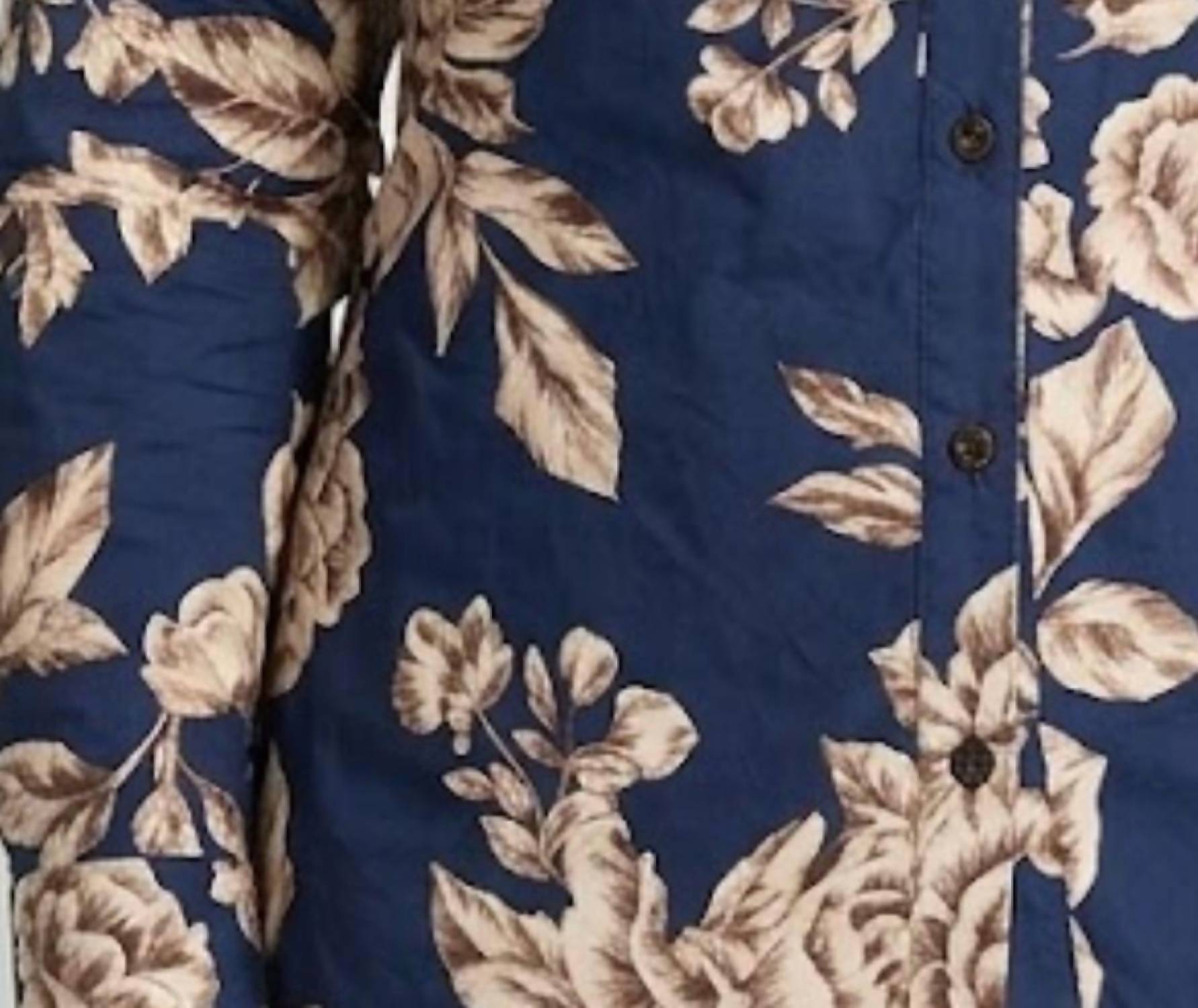 OLIVACEOUS Larson Button Down Blouse in navy tan - women's blouse - detail view