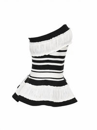 Rivir - Valentina Sculpted Corset Bandage Stripe Peplum Top