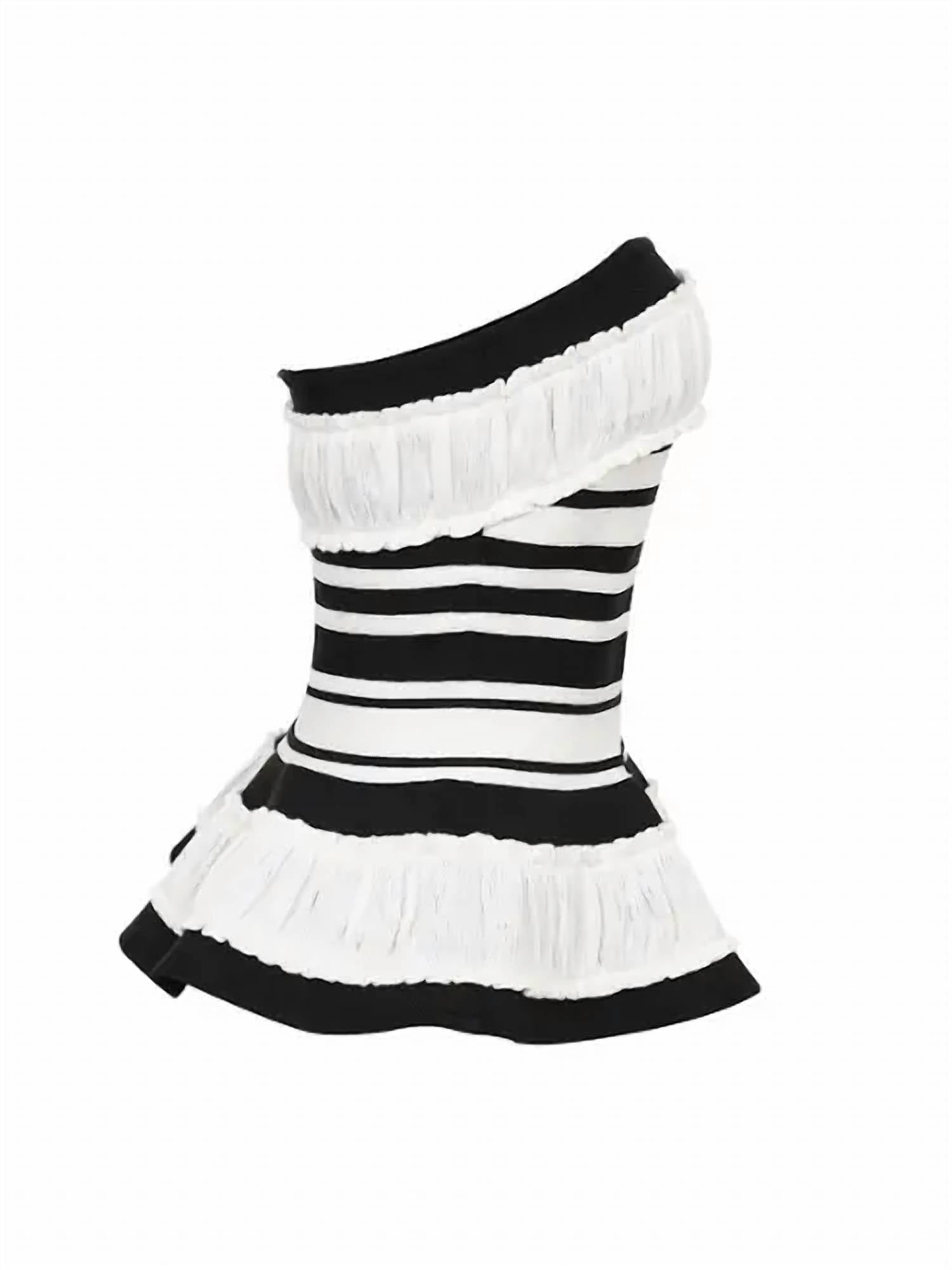 Rivir - Valentina Sculpted Corset Bandage Stripe Peplum Top