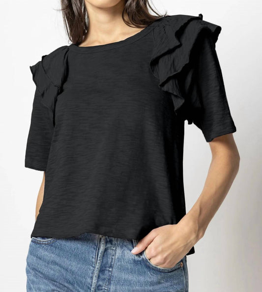 Lilla P - ELBOW SLEEVE RUFFLE CREWNECK TOP