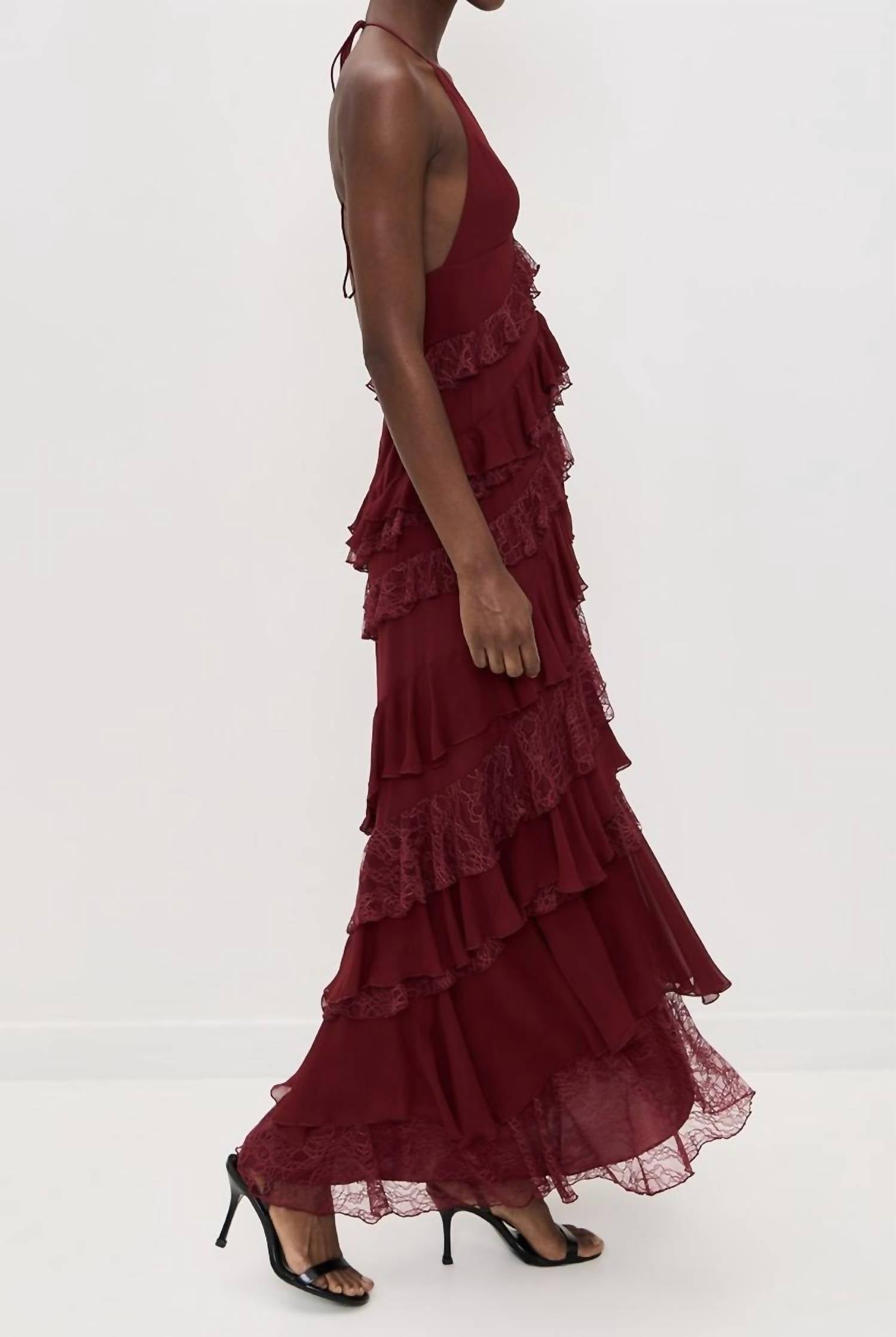 Alice + Olivia - Liana V Neck Ruffle Maxi Dress
