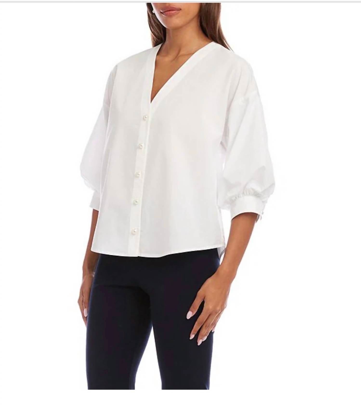 Karen Kane Pearl Button Blouse in white - women's blouse