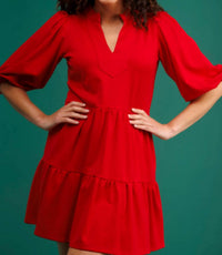 SMITH & QUINN Tory 3/4 Puff Sleeve Dress in red - women's dress - detail view