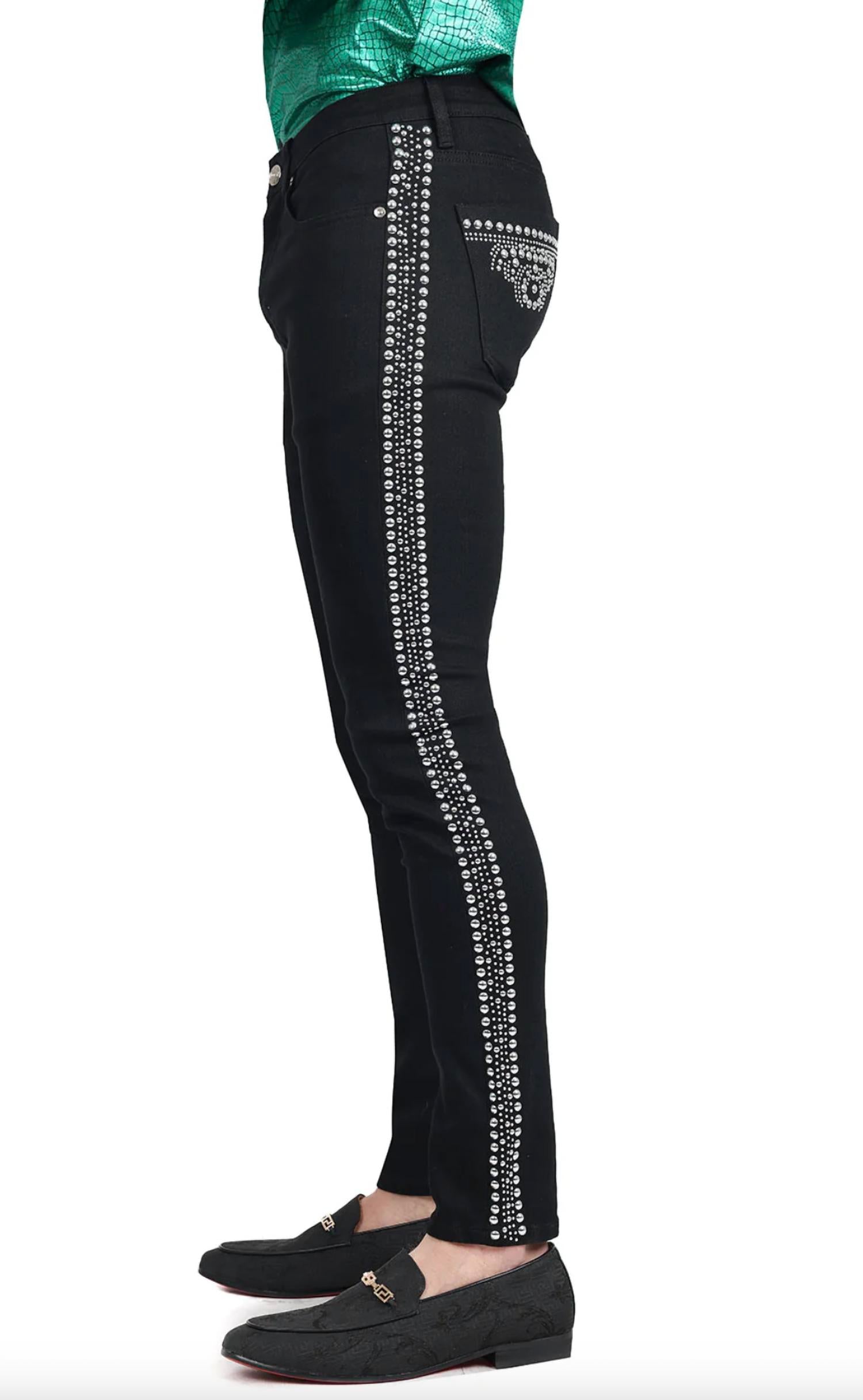 Barabas - Bad Boy Studded Slim Fit Jeans