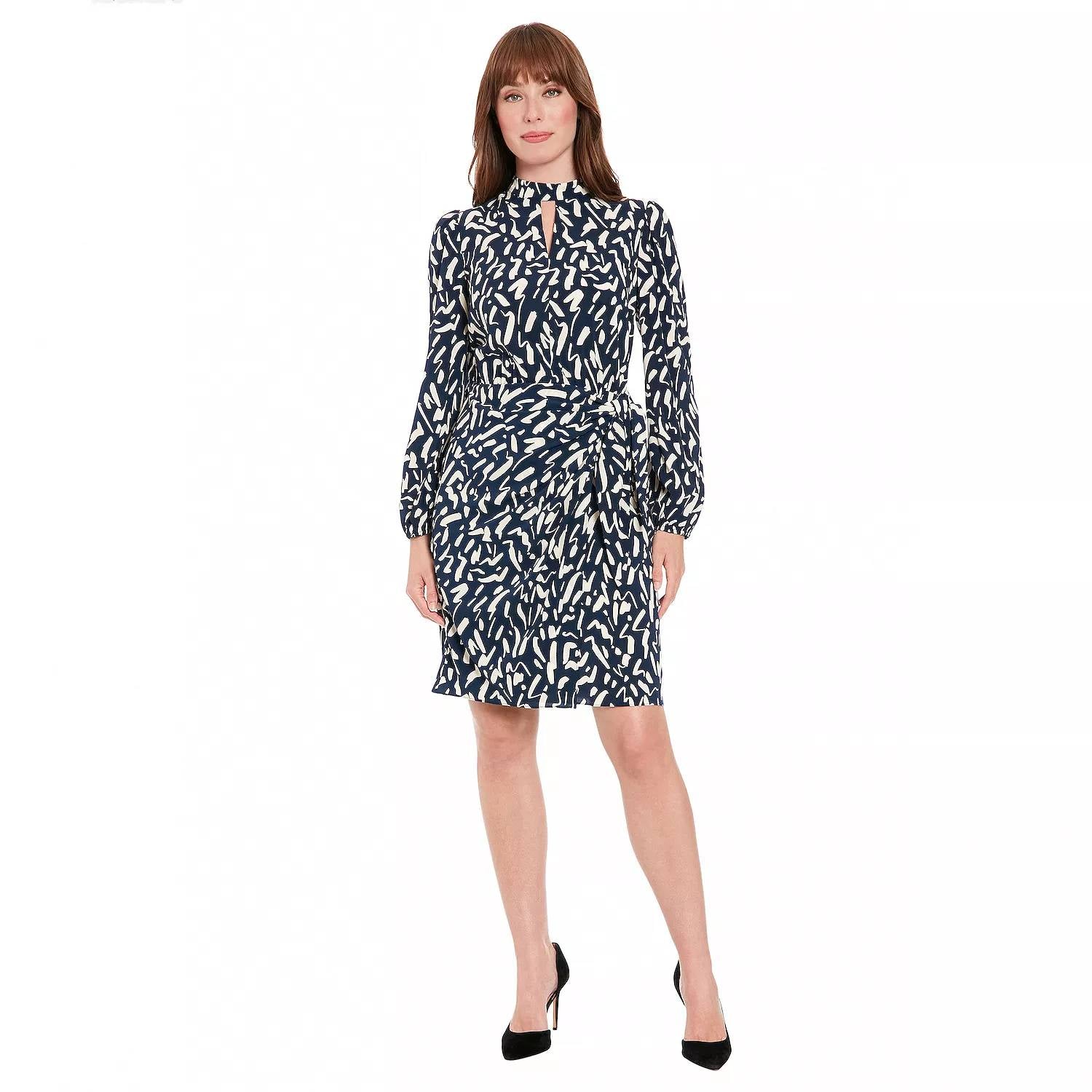 London Times - Wrap Skirt Bishop Sleeve Dress