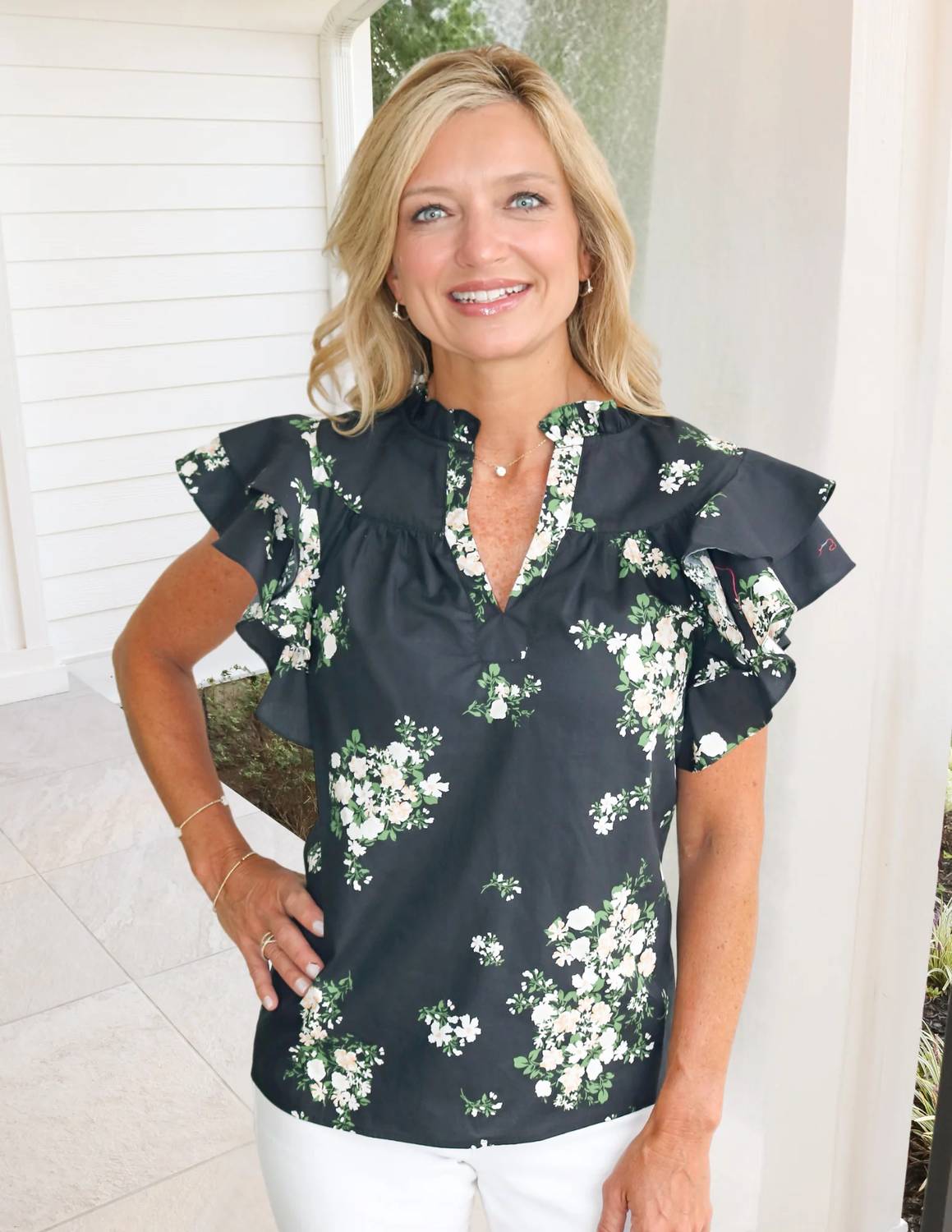 Sugarlips - Emerson Floral Split Neck Top