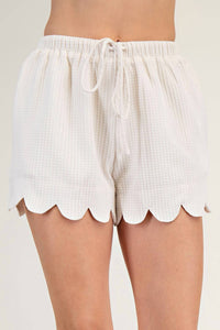GLAM Scallop Hem Waffle Knit Puff Shorts in cream - women's shorts - view 4