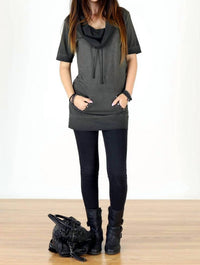 Tough Luv - Cotton Short Sleeve Cowl Neck Tunic Top