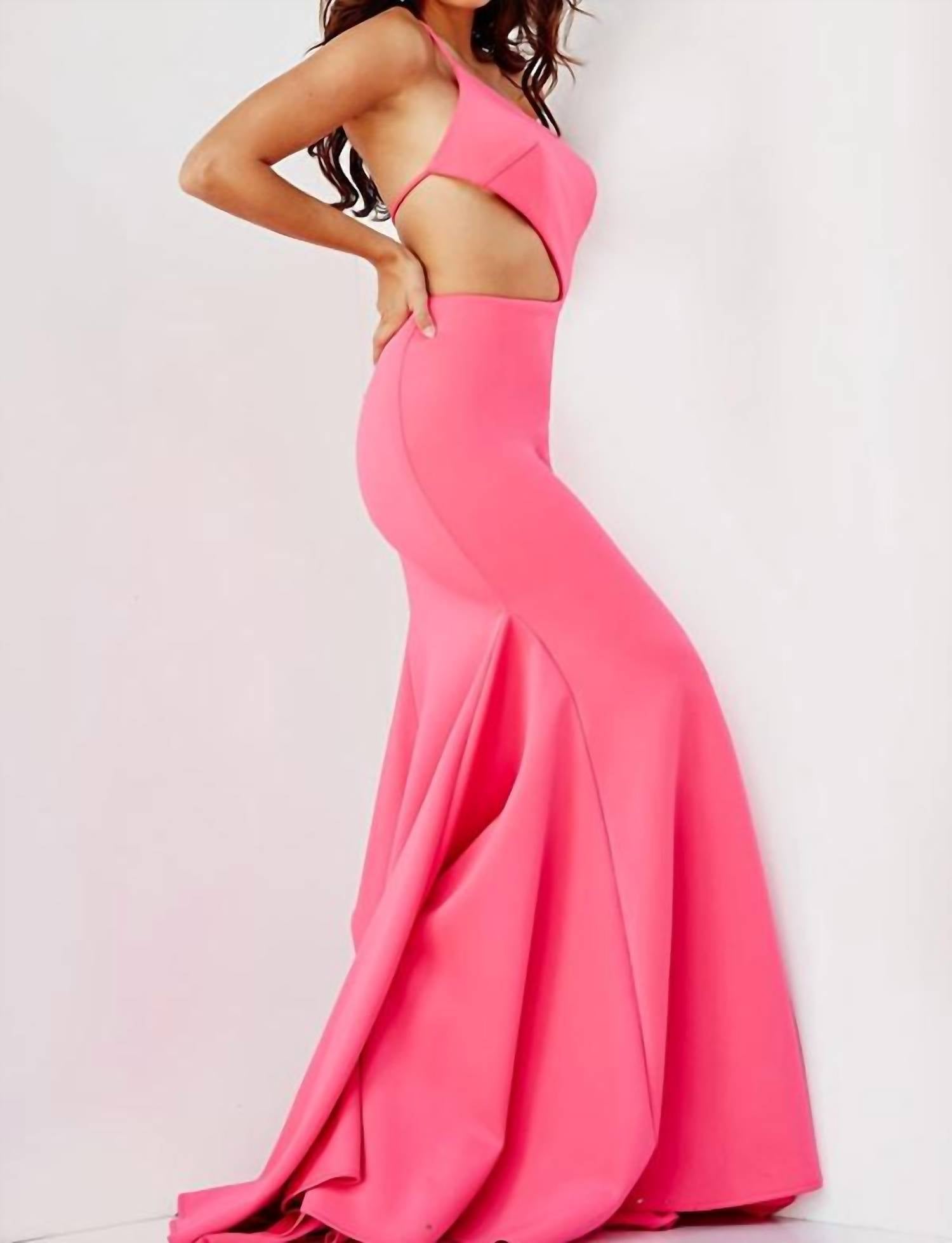 JOVANI One Shoulder Cut Out Mermaid Prom Dress in cerise - women's dress - alternate view