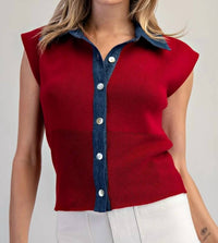 Ee:Some - Denim Contrast Knit Top