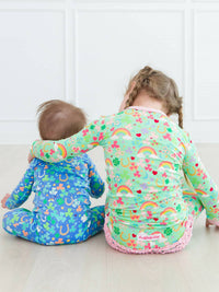 RuffleButts Toddler Lucky Day Ruffle Long Sleeve Pajama Set in green - kids' sleepwear - view 4