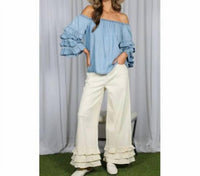 Vine & Love - Off The Shoulder Ruffle Sleeve Top