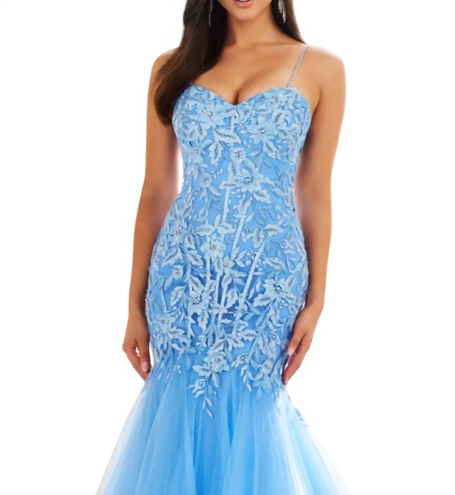 Ellie Wilde - Lace Applique Mermaid Prom Dress