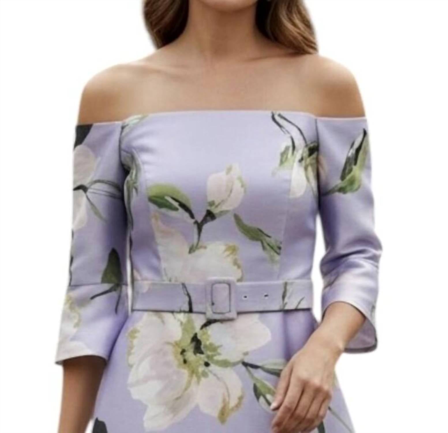 Frascara - Off The Shoulder Floral Belted Midi Dress