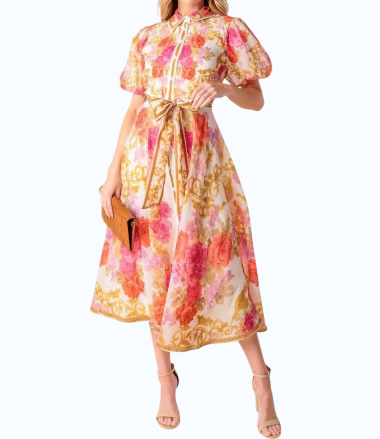 Flying Tomato - Printed Woven Midi Dress