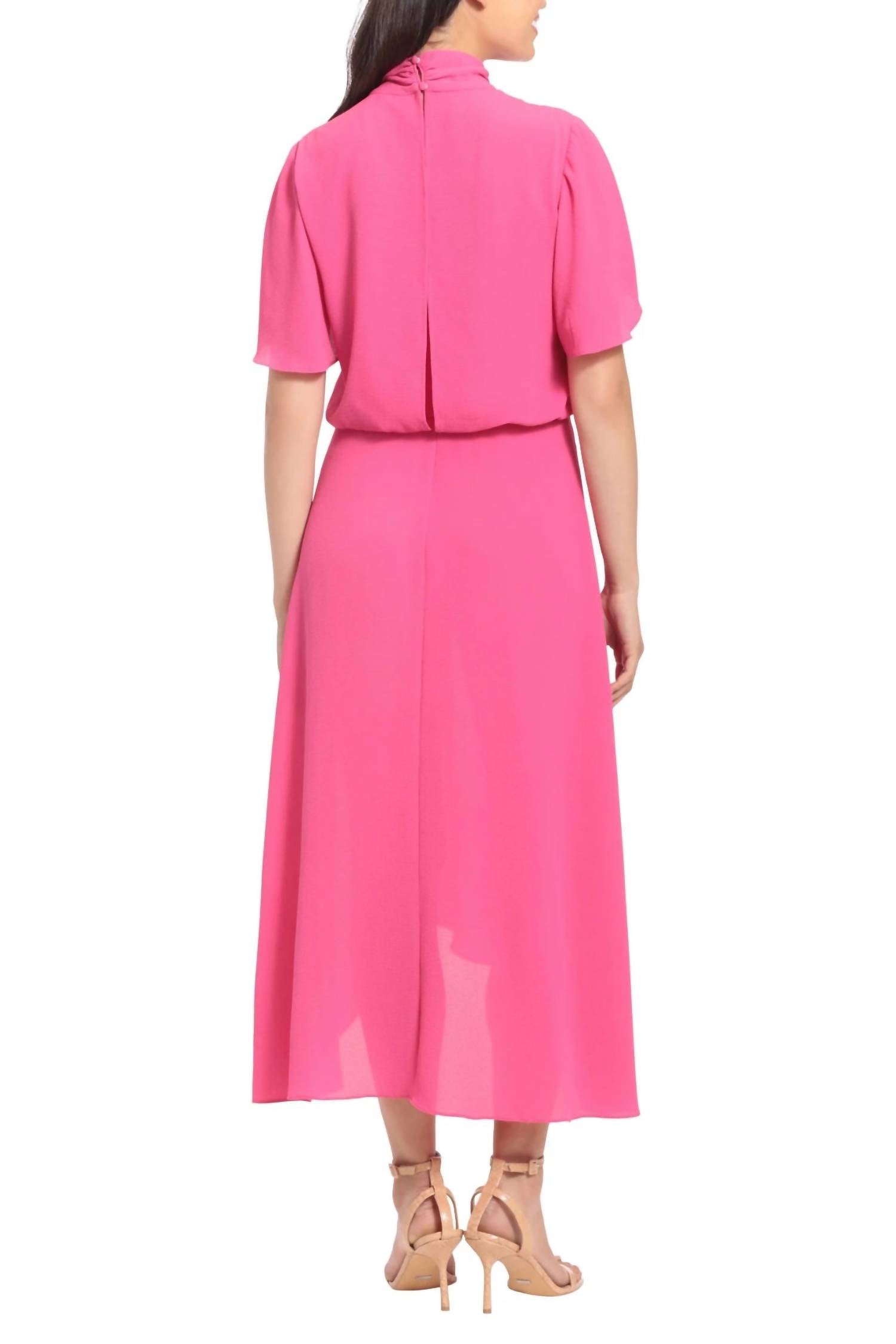 London Times - Side Tie Flutter Sleeve Blouson Midi Dress