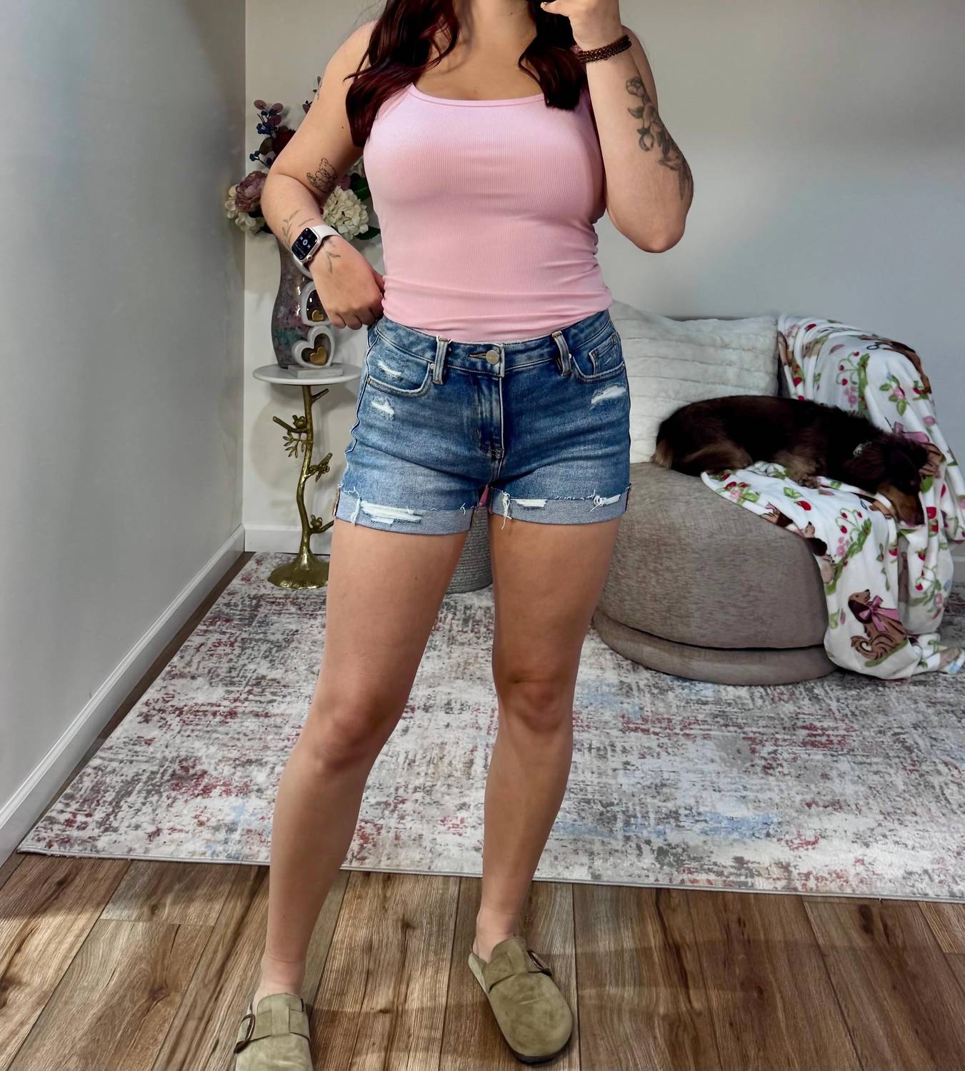 Risen - Lauren Mid Rise Cuffed Distressed Denim Shorts