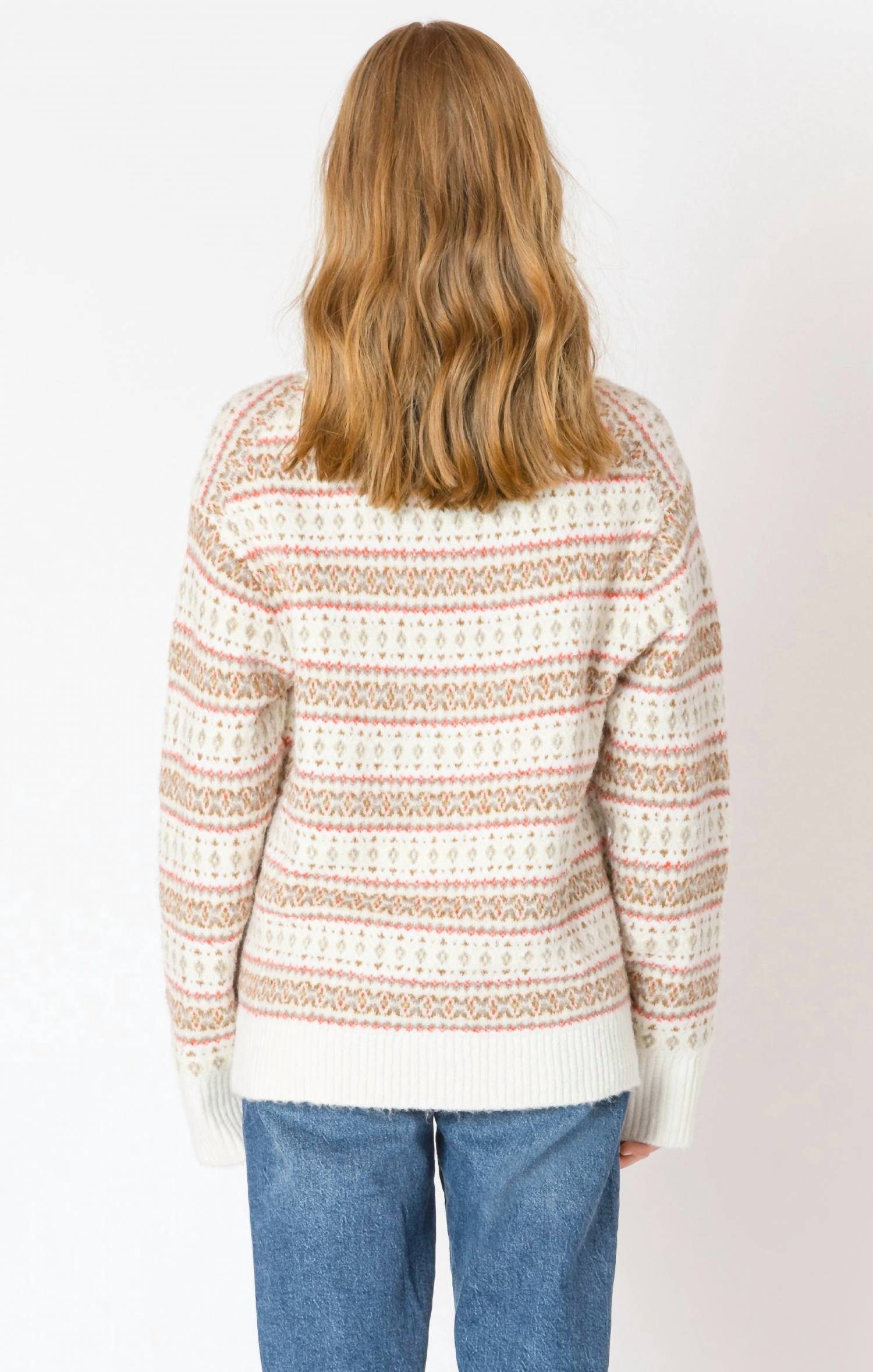 Dex Oversized Pattern Sweater in red fairisle - women's sweater - alternate view