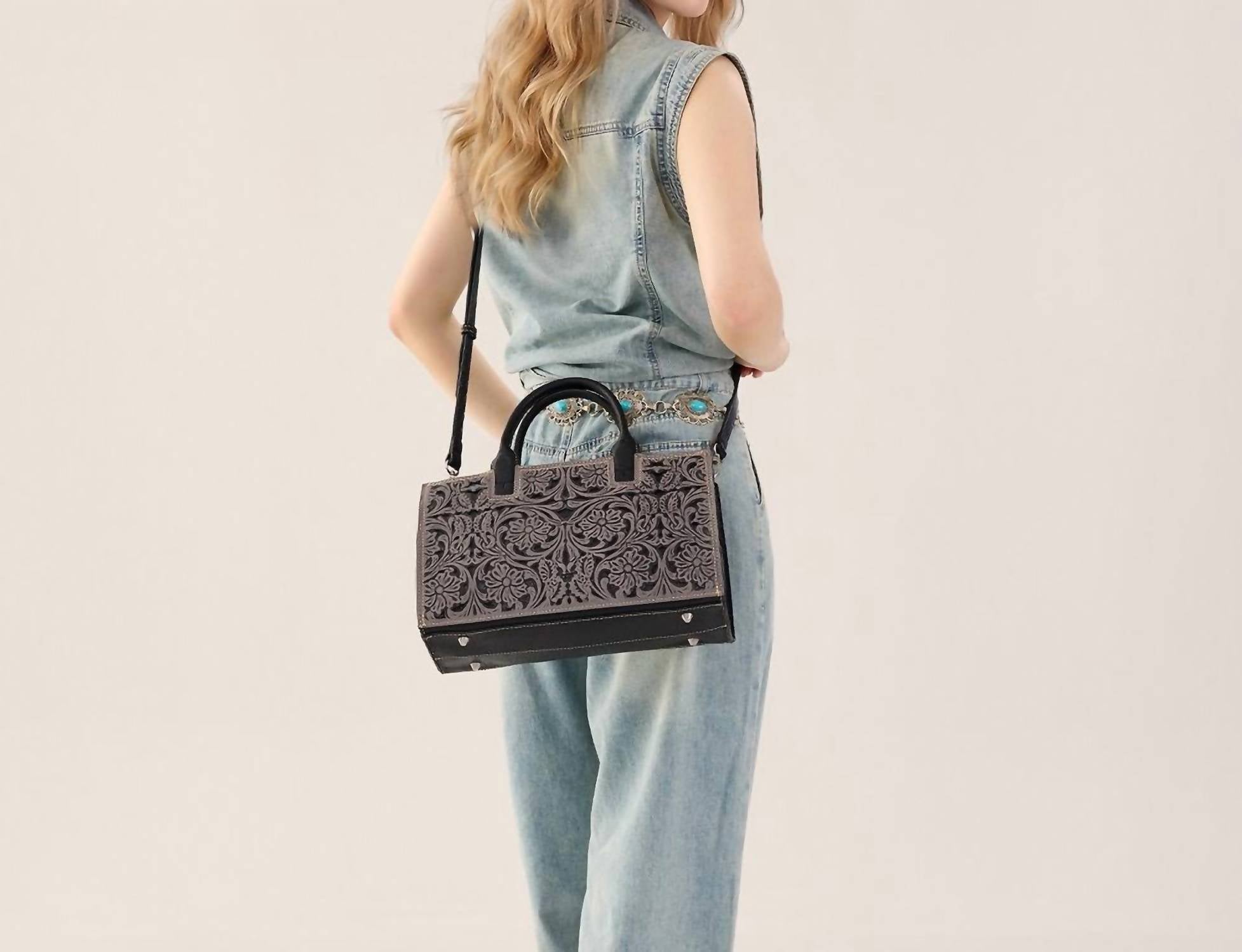 Trinity Ranch - Floral Tooled Leather Western Satchel Tote Bag