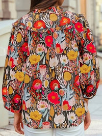 1 The Woman - Floral 3/4 Puff Sleeve Tied Neck Blouse