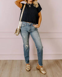 Kancan - Reese High Waist Distressed Straight Leg Jeans